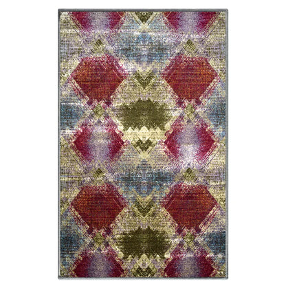 Amarsi Geometric Non-Slip Indoor Washable Area Rug - Gray