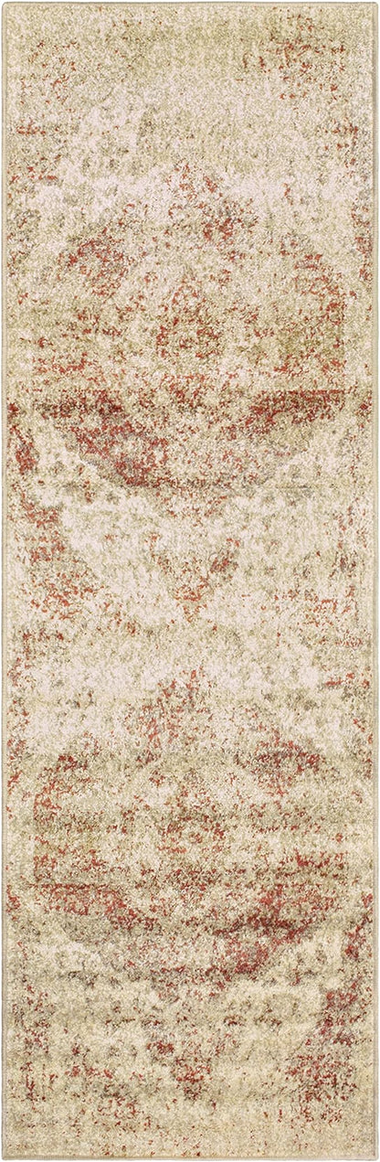 Heavily Distressed Oriental Medallion Area Rug - Cream