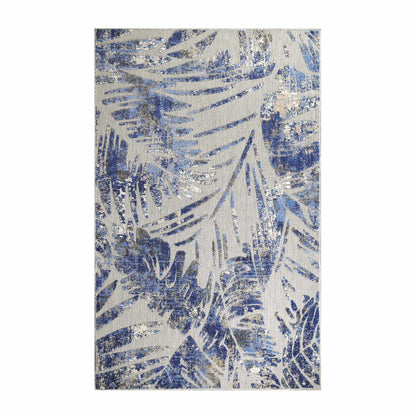 Superior Siesta Botanical Leaves Modern Indoor Outdoor Area Rug or Runner Rug - Grey