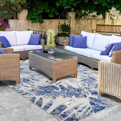Superior Siesta Botanical Leaves Modern Indoor Outdoor Area Rug or Runner Rug - Grey