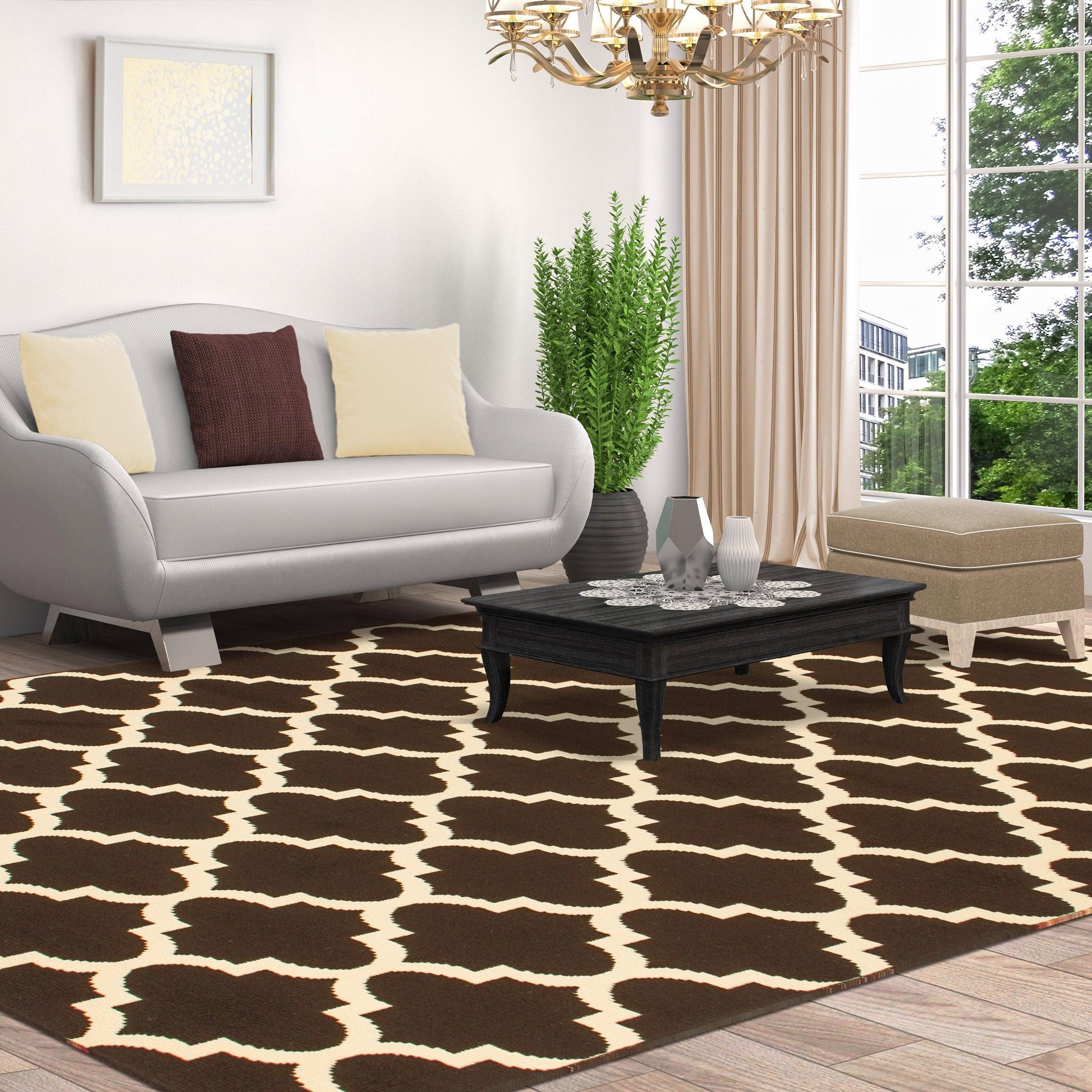  Superior Modern Quatrefoil Geometric Lattice Indoor Area Rug - Coffee