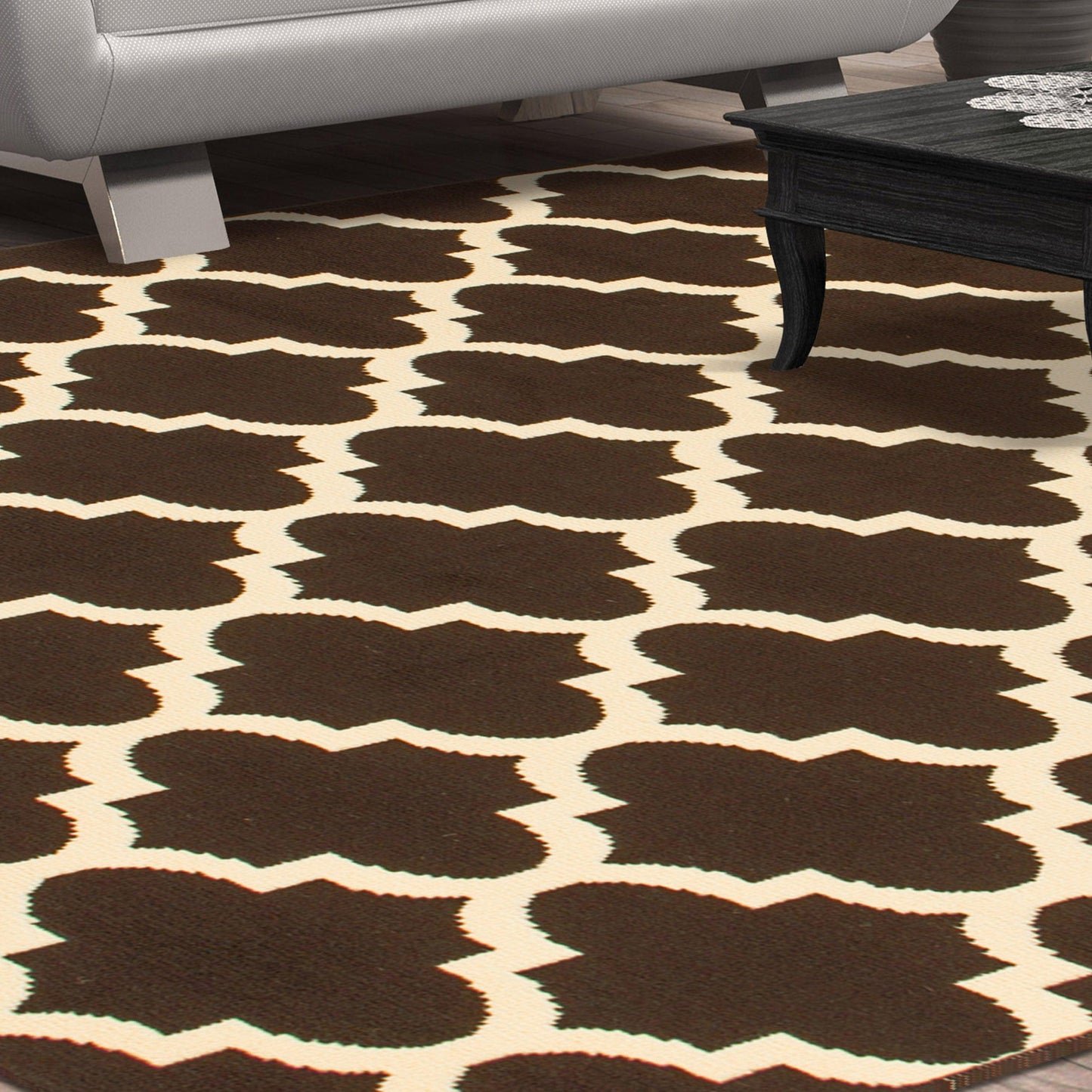  Superior Modern Quatrefoil Geometric Lattice Indoor Area Rug - Coffee