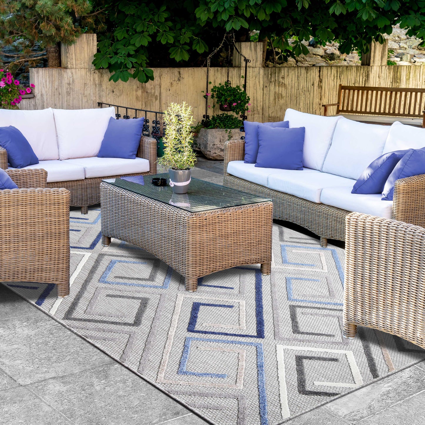 Superior Area Rug Indoor Outdoor Geometric Modern Rug - Grey