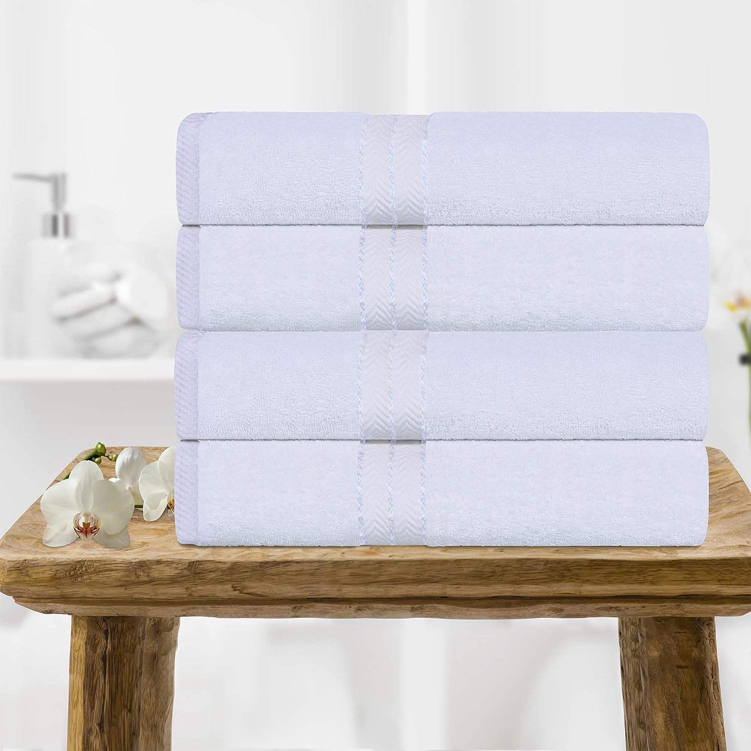 Superior Ultra-Plush Turkish Cotton Super Absorbent Solid Bath Towel Set of 4 - White