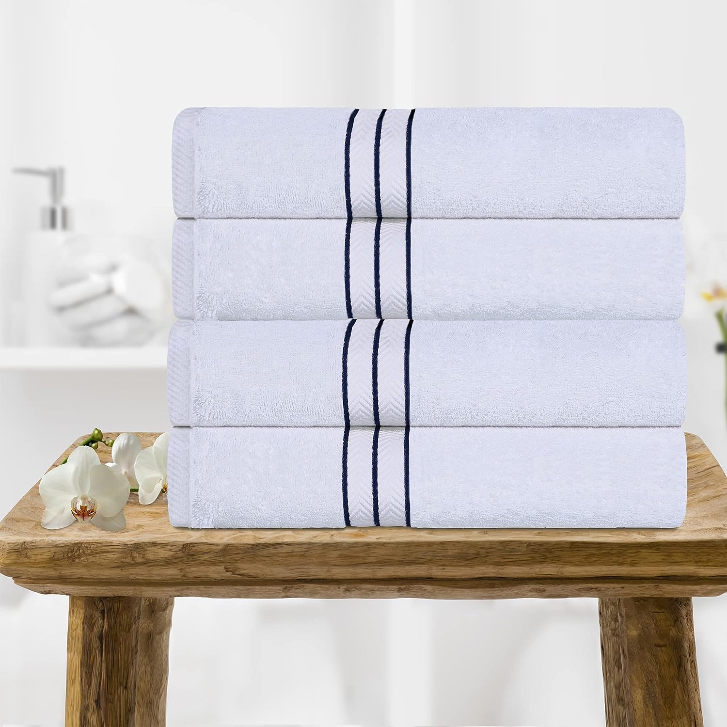 Superior Ultra-Plush Turkish Cotton Super Absorbent Solid Bath Towel Set of 4 - Navy Blue