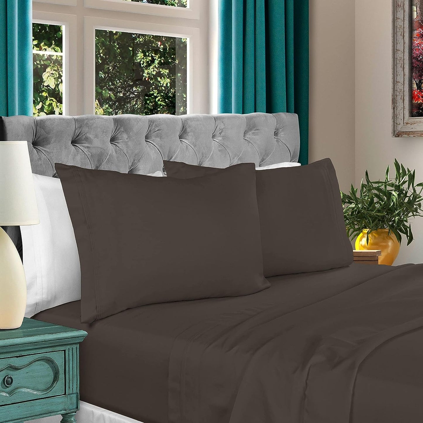 Superior Egyptian Cotton 1000 Thread Count Extra Deep Pocket Solid Sheet Set - Charcoal