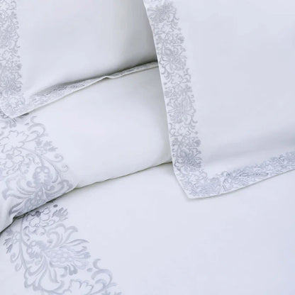 Moon Lawn Embroidered Cotton Duvet Cover Set - White