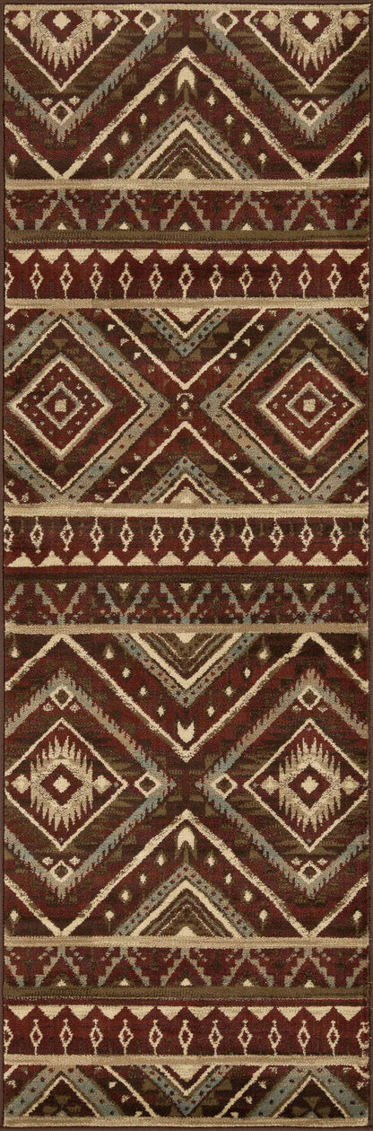 Tampa Southwestern Rustic Medallion Indoor Area Rug or Runner Rug - Maroon