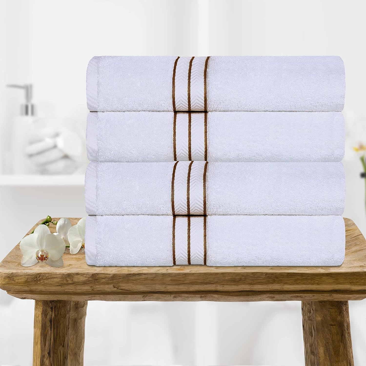 Superior Ultra-Plush Turkish Cotton Super Absorbent Solid Bath Towel Set of 4 - Toast