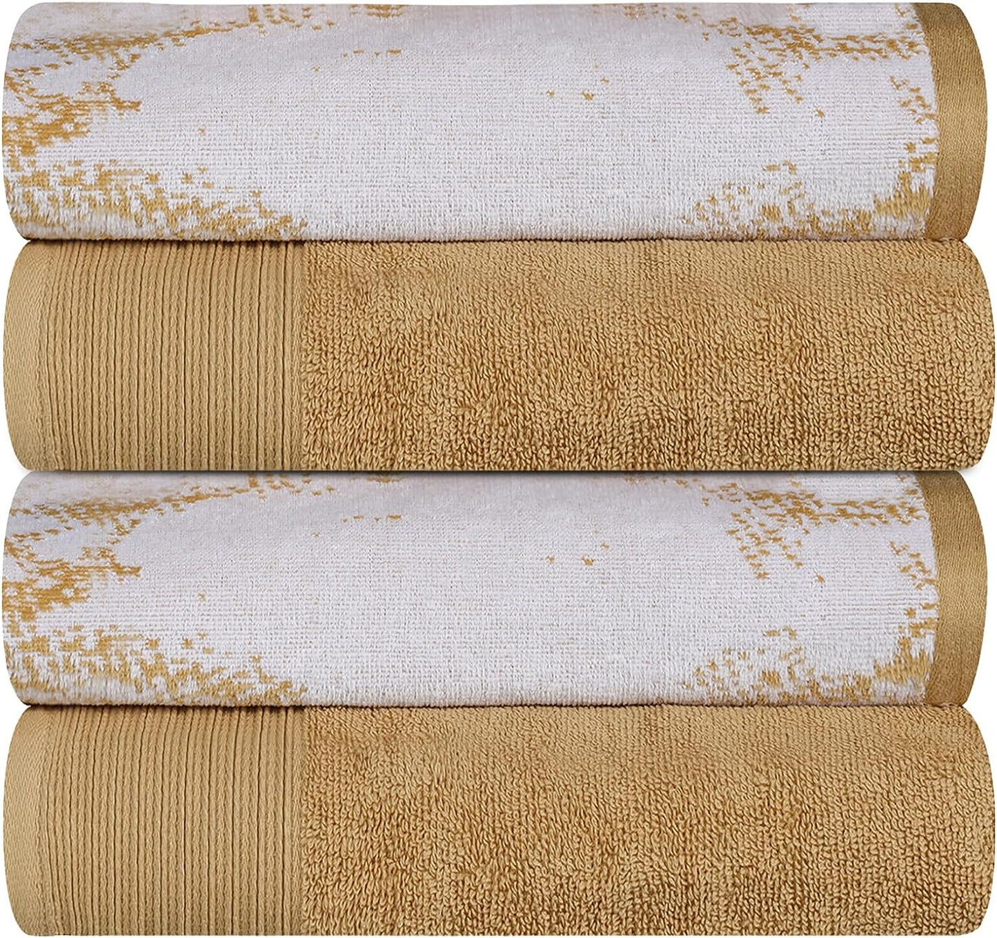 Superior Cotton Medium Weight Marble Solid Jacquard Border Bath Towels (Set of 4) - Brown