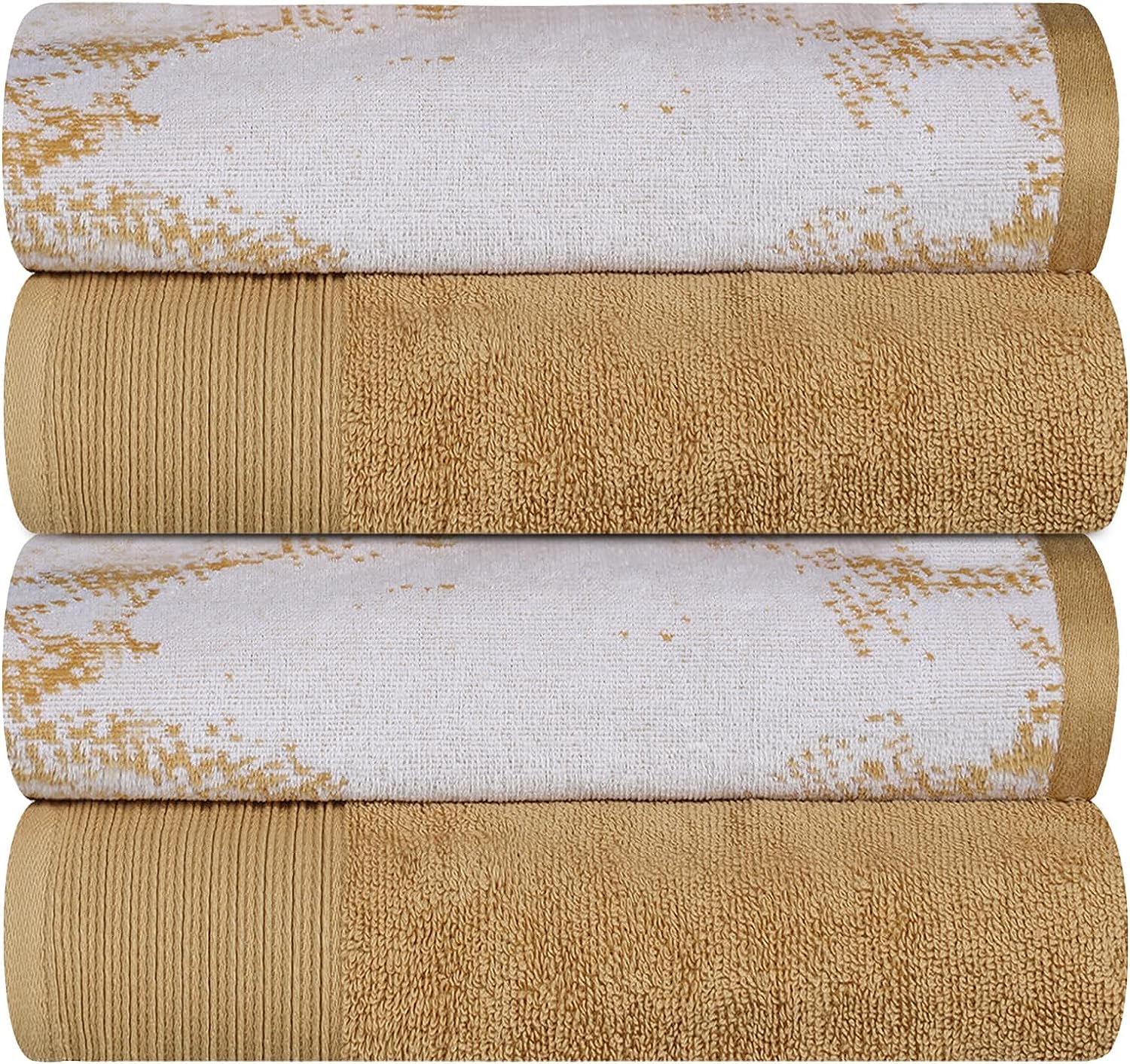 Superior Cotton Medium Weight Marble Solid Jacquard Border Bath Towels (Set of 4) - Brown