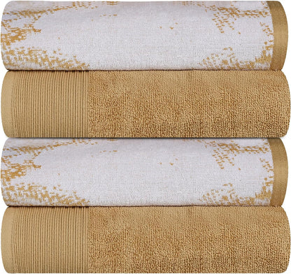 Superior Cotton Medium Weight Marble Solid Jacquard Border Bath Towels (Set of 4) - Brown