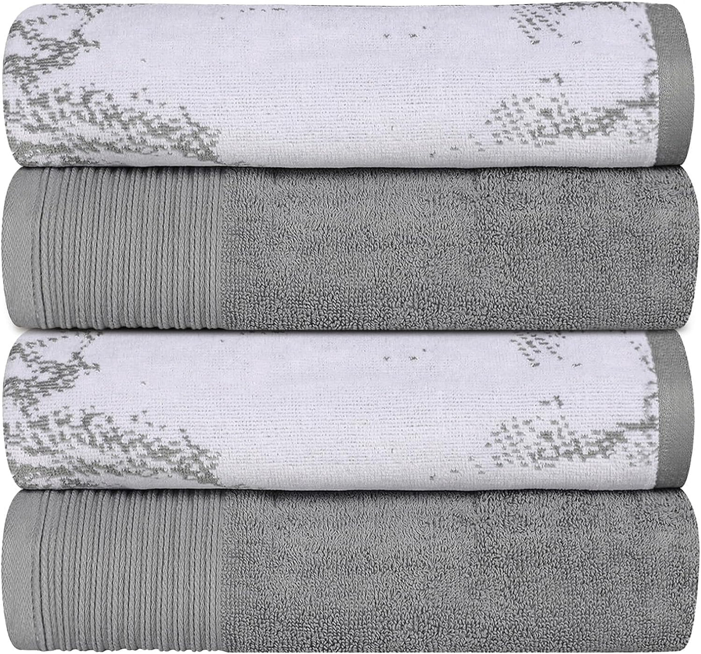 Superior Cotton Medium Weight Marble Solid Jacquard Border Bath Towels (Set of 4) - Grey