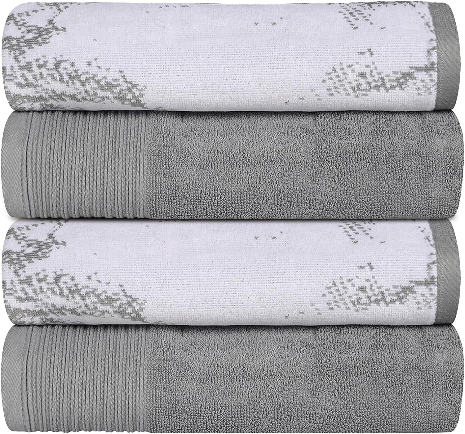 Superior Cotton Medium Weight Marble Solid Jacquard Border Bath Towels (Set of 4) - Grey