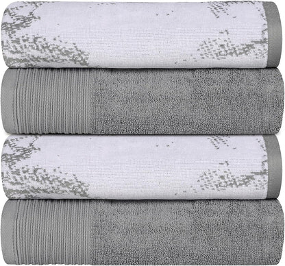 Superior Cotton Medium Weight Marble Solid Jacquard Border Bath Towels (Set of 4) - Grey