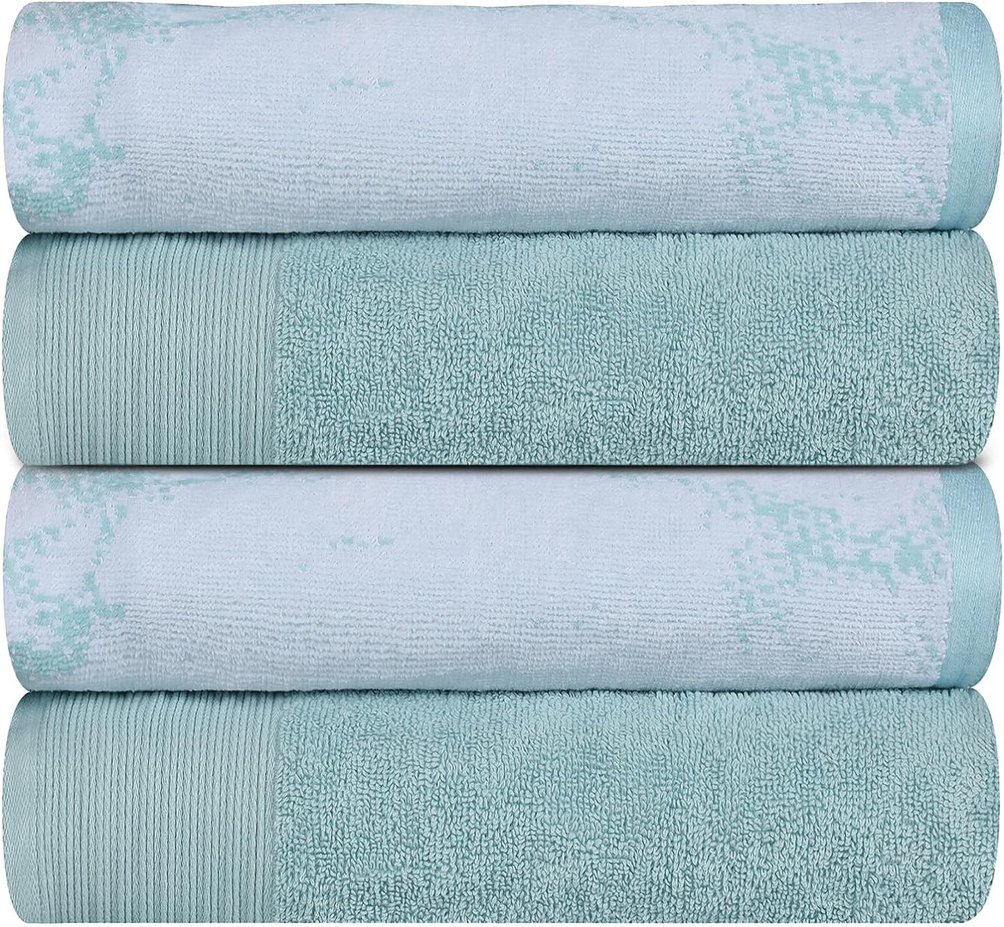 Superior Cotton Medium Weight Marble Solid Jacquard Border Bath Towels (Set of 4) - Teal 