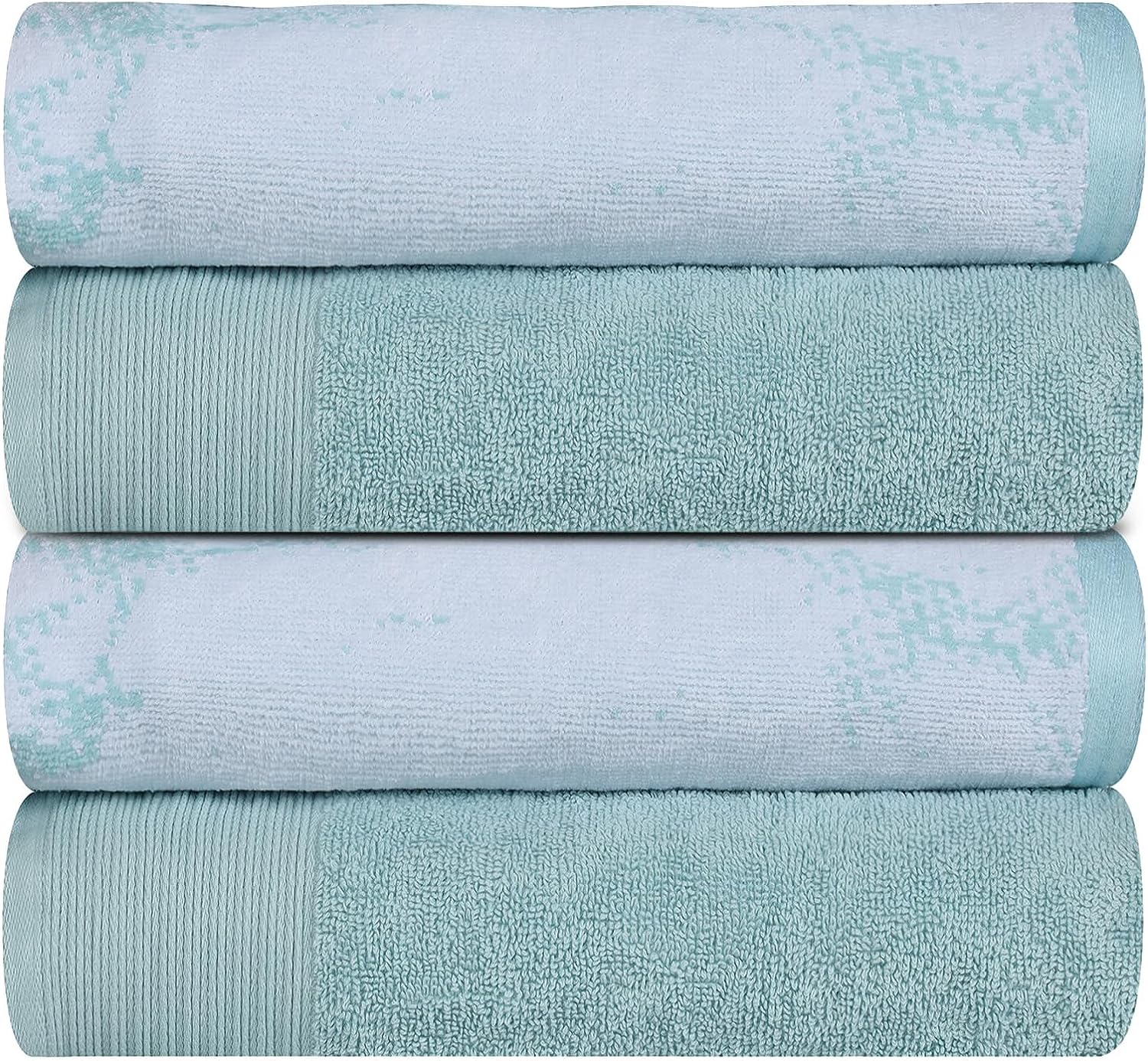 Superior Cotton Medium Weight Marble Solid Jacquard Border Bath Towels (Set of 4) - Teal 