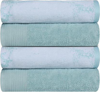 Superior Cotton Medium Weight Marble Solid Jacquard Border Bath Towels (Set of 4) - Teal 