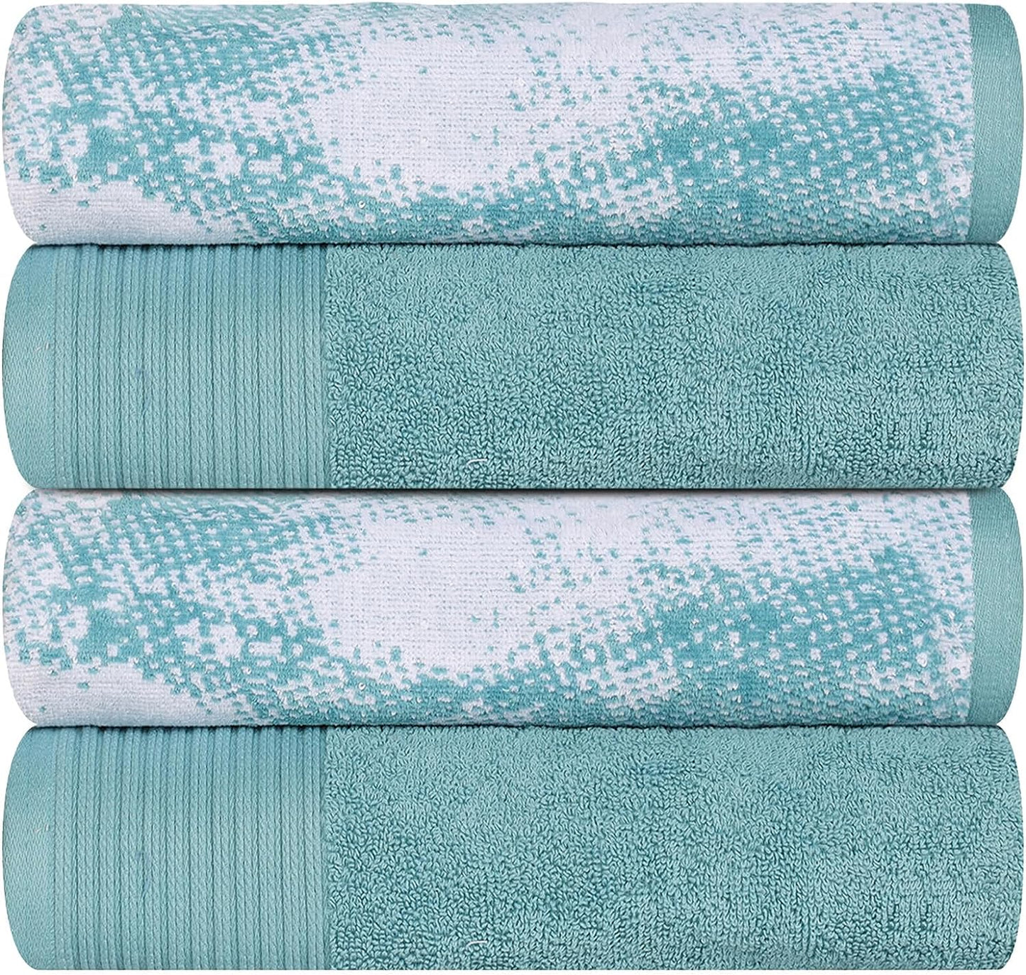 Superior Cotton Medium Weight Marble Solid Jacquard Border Bath Towels (Set of 4) - Cyan