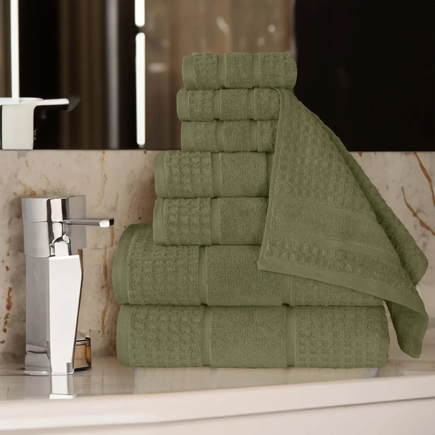 Napa Zero Twist Cotton Solid Waffle Honeycomb 8 Piece Towel Set
