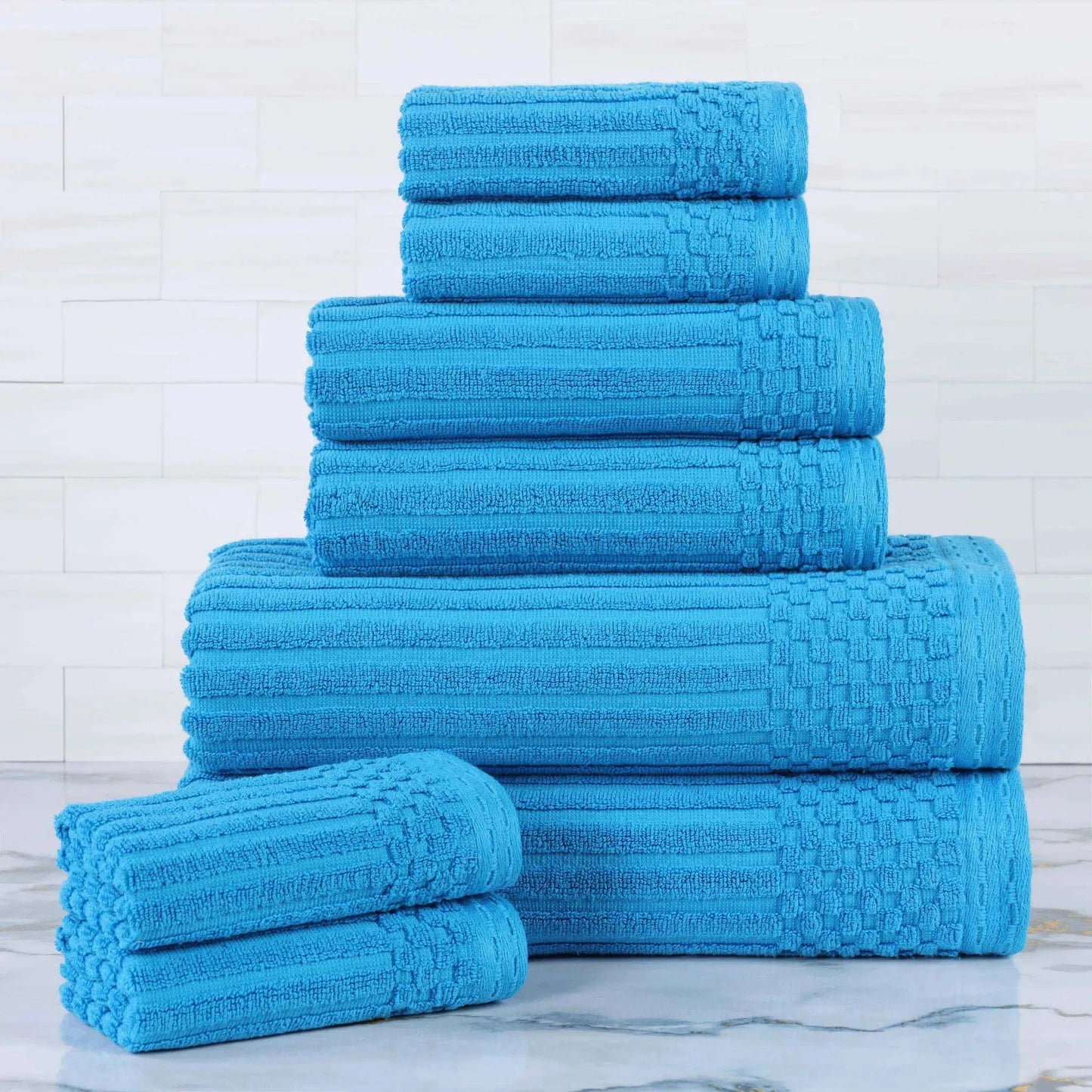 Ribbed Textured Cotton Medium Weight 8 Piece Towel Set