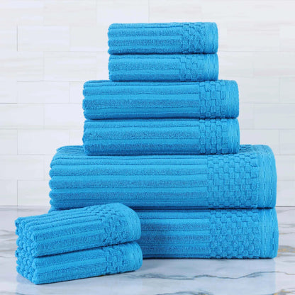 Ribbed Textured Cotton Medium Weight 8 Piece Towel Set
