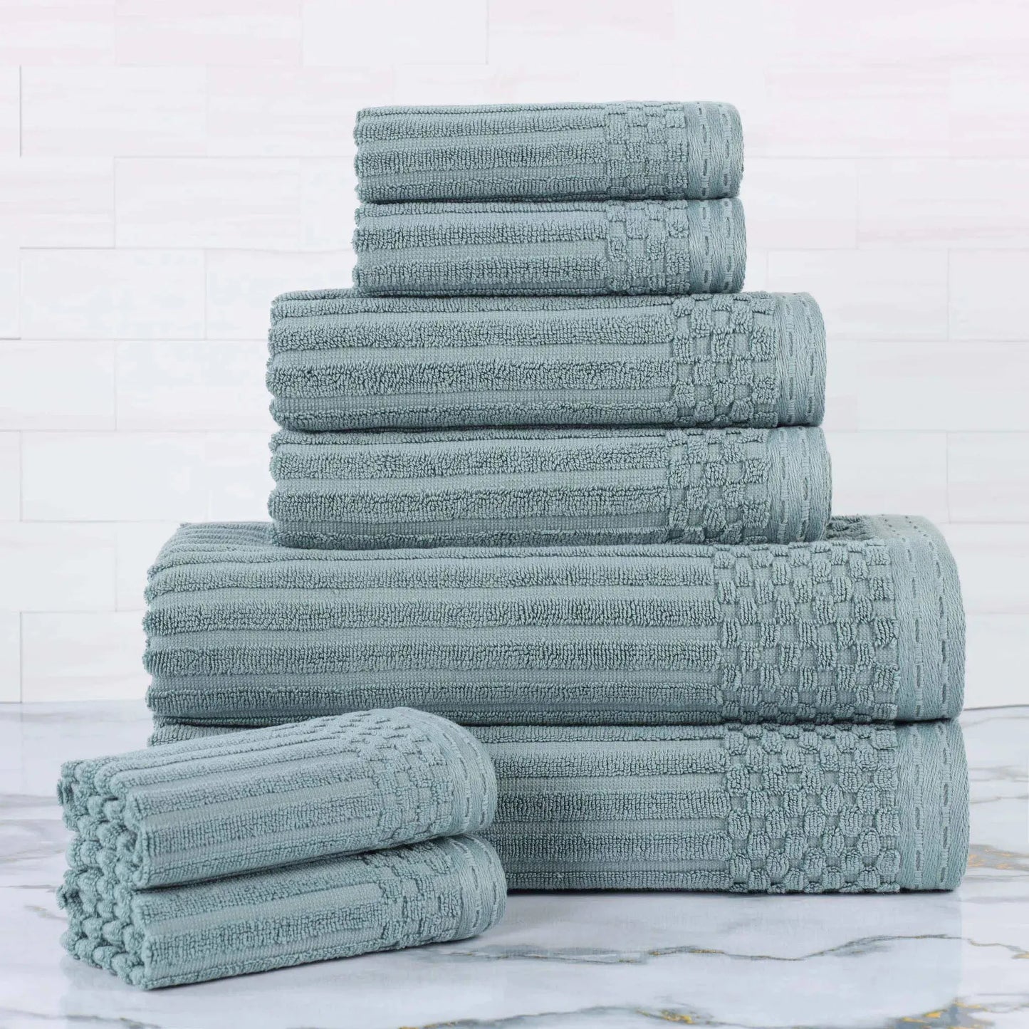 Ribbed Textured Cotton Medium Weight 8 Piece Towel Set