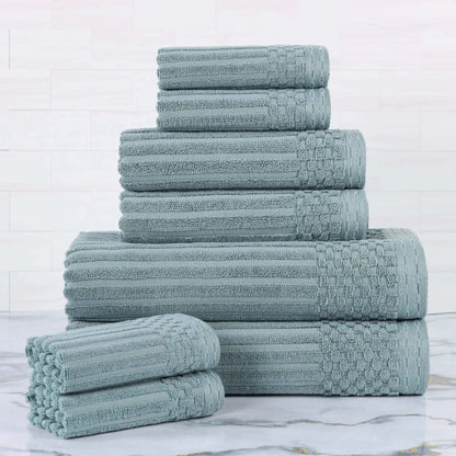 Ribbed Textured Cotton Medium Weight 8 Piece Towel Set