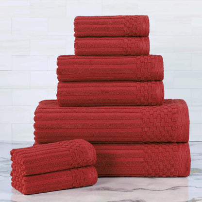 Ribbed Textured Cotton Medium Weight 8 Piece Towel Set