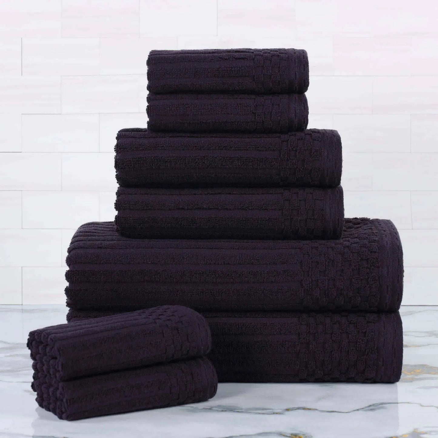 Ribbed Textured Cotton Medium Weight 8 Piece Towel Set