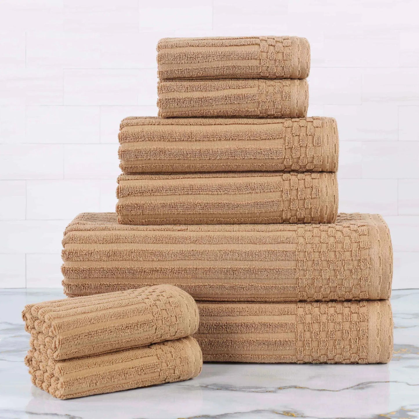 Ribbed Textured Cotton Medium Weight 8 Piece Towel Set