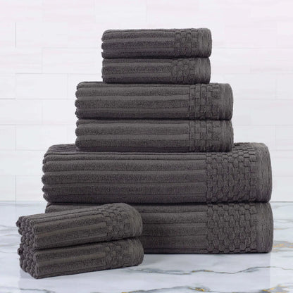 Ribbed Textured Cotton Medium Weight 8 Piece Towel Set