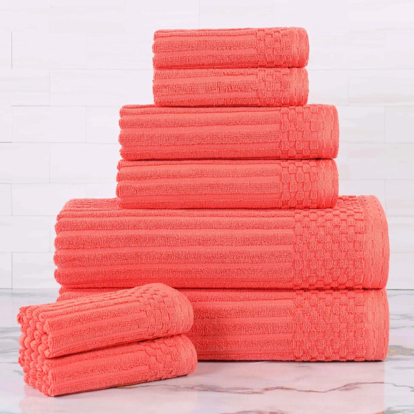Ribbed Textured Cotton Medium Weight 8 Piece Towel Set