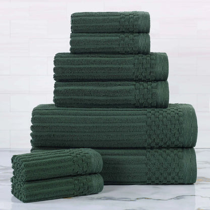 Ribbed Textured Cotton Medium Weight 8 Piece Towel Set