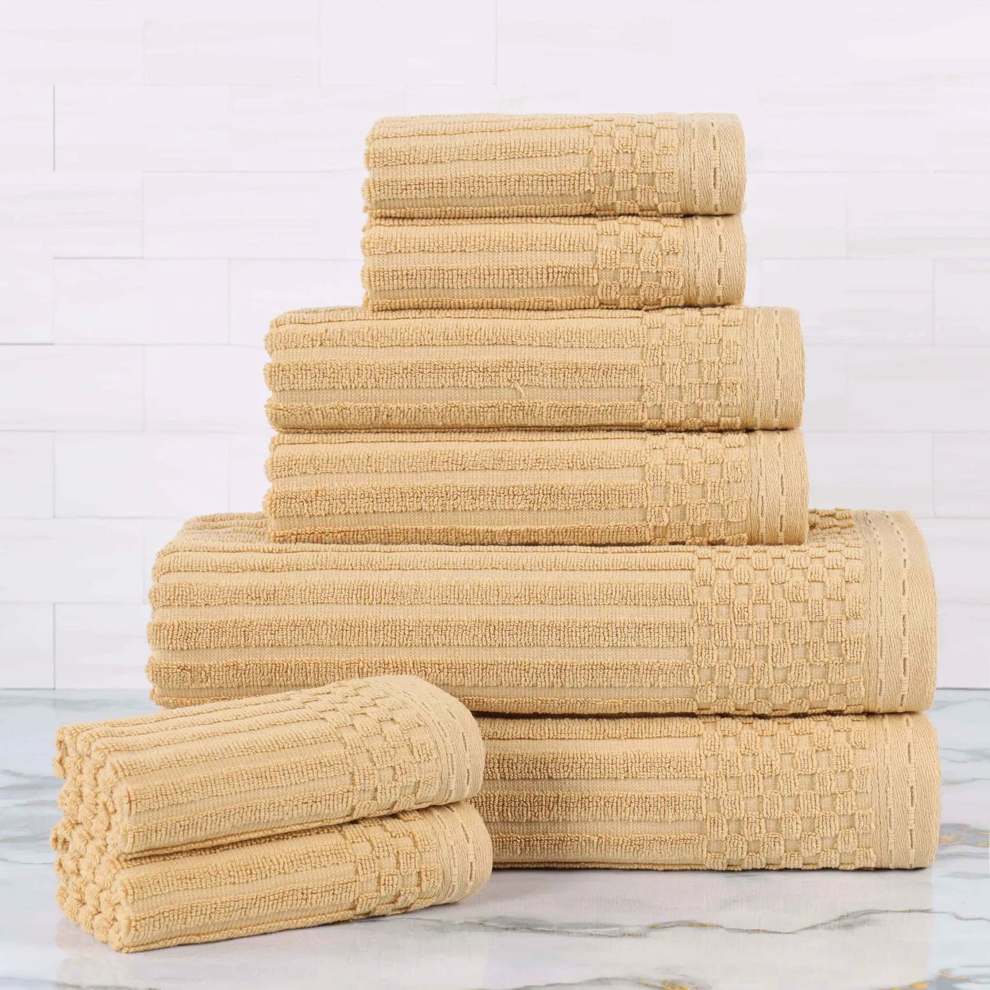 Ribbed Textured Cotton Medium Weight 8 Piece Towel Set