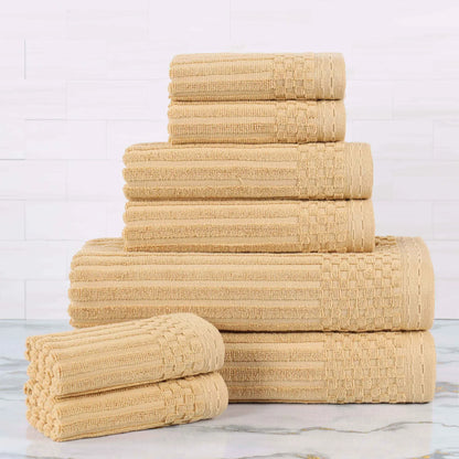 Ribbed Textured Cotton Medium Weight 8 Piece Towel Set