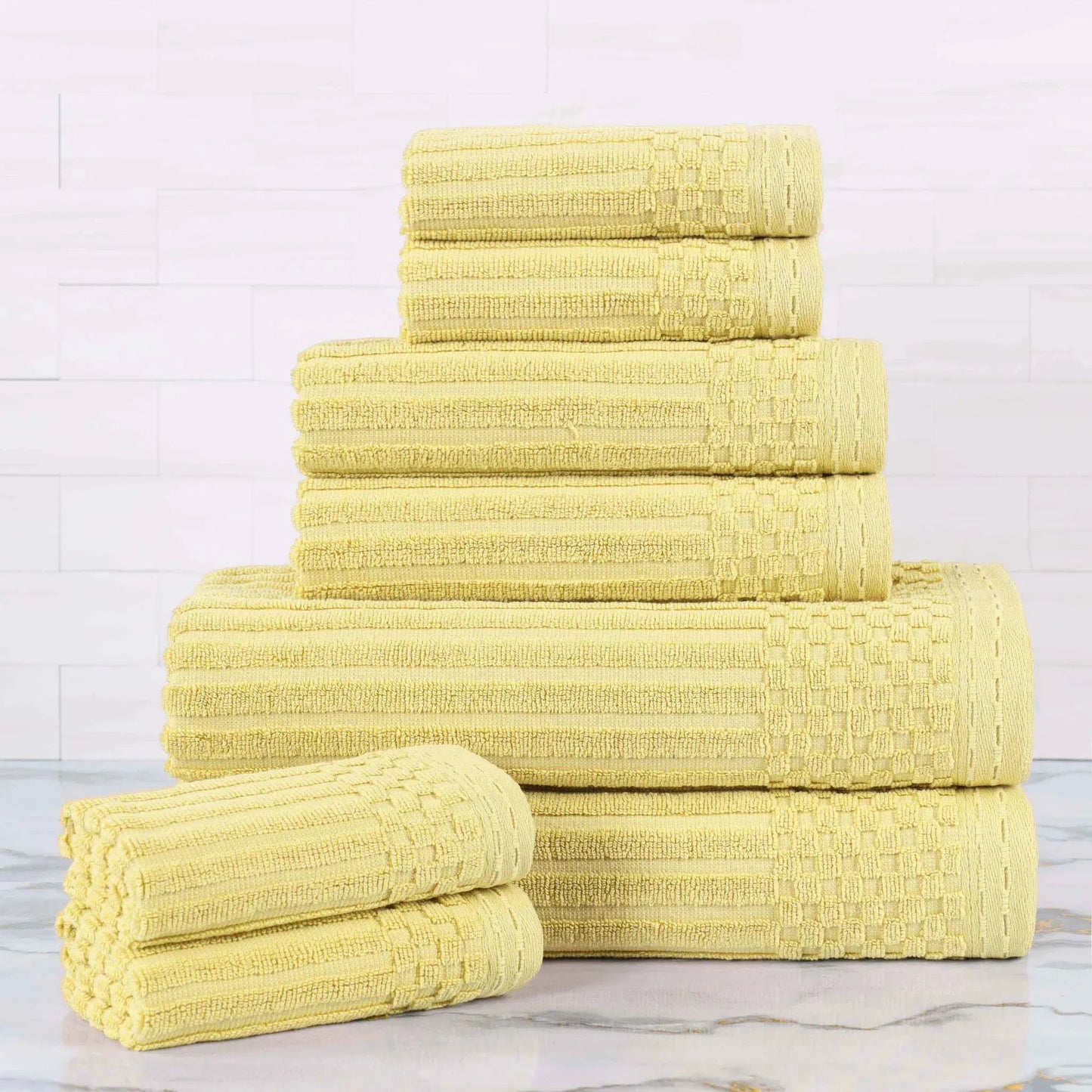 Ribbed Textured Cotton Medium Weight 8 Piece Towel Set