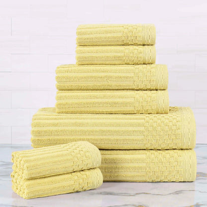 Ribbed Textured Cotton Medium Weight 8 Piece Towel Set