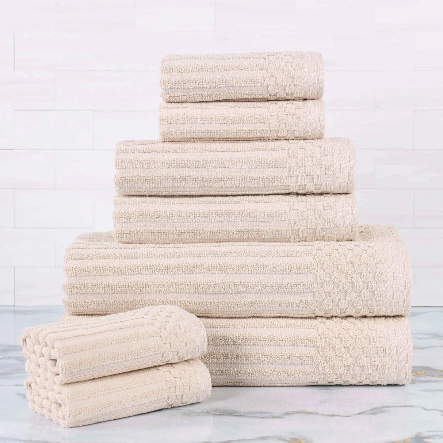 Ribbed Textured Cotton Medium Weight 8 Piece Towel Set