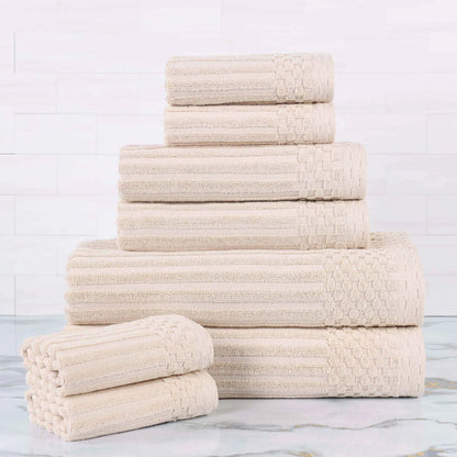 Ribbed Textured Cotton Medium Weight 8 Piece Towel Set