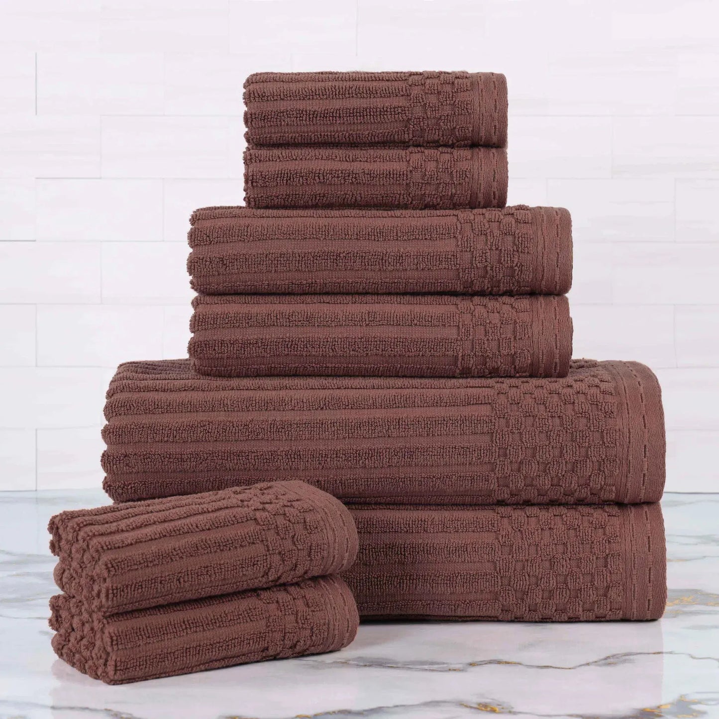 Ribbed Textured Cotton Medium Weight 8 Piece Towel Set
