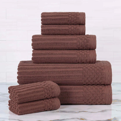 Ribbed Textured Cotton Medium Weight 8 Piece Towel Set