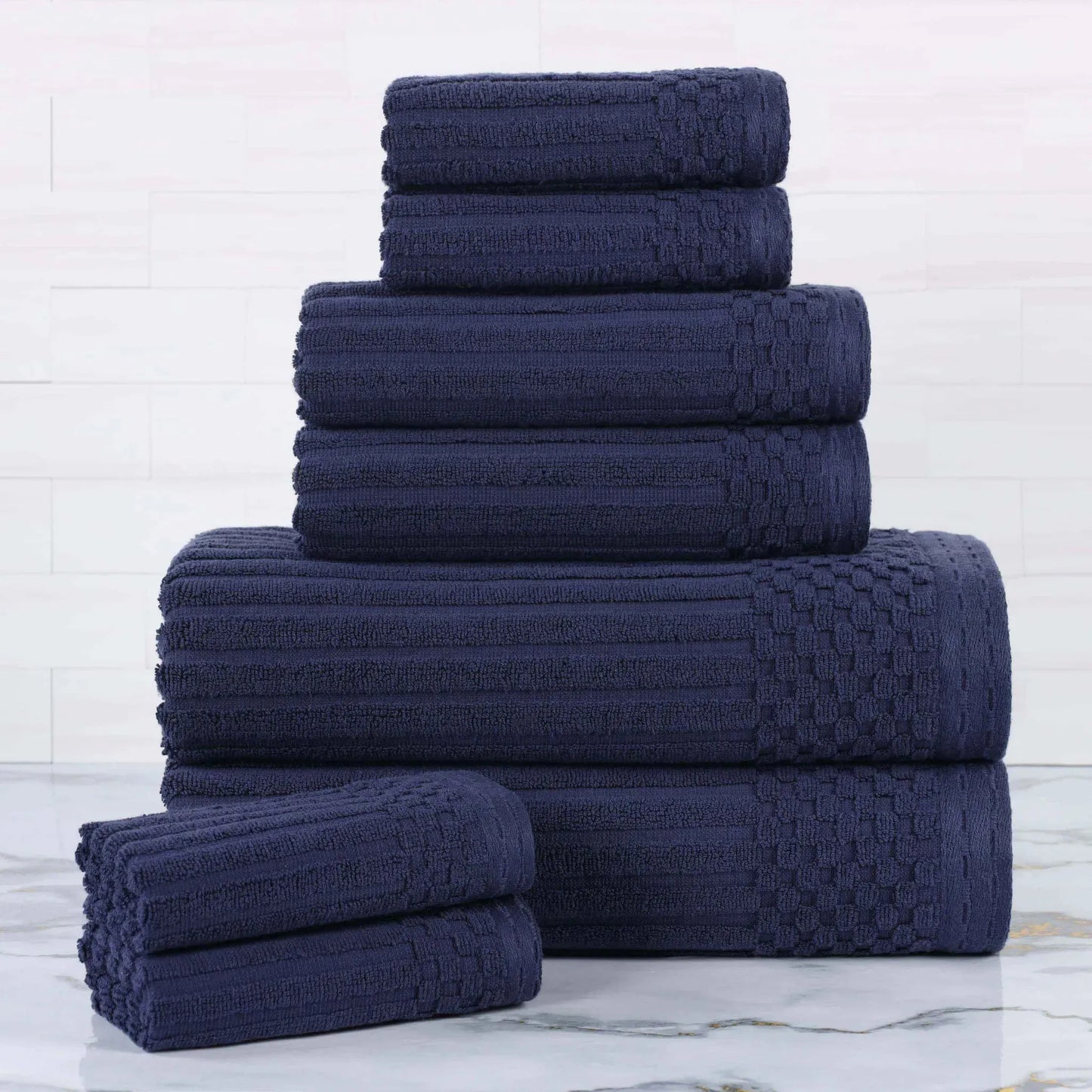 Ribbed Textured Cotton Medium Weight 8 Piece Towel Set