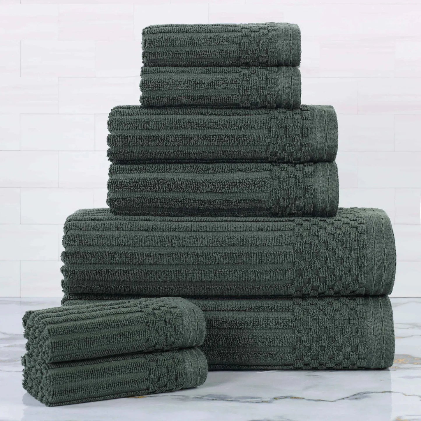Ribbed Textured Cotton Medium Weight 8 Piece Towel Set