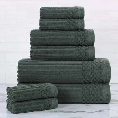 Ribbed Textured Cotton Medium Weight 8 Piece Towel Set