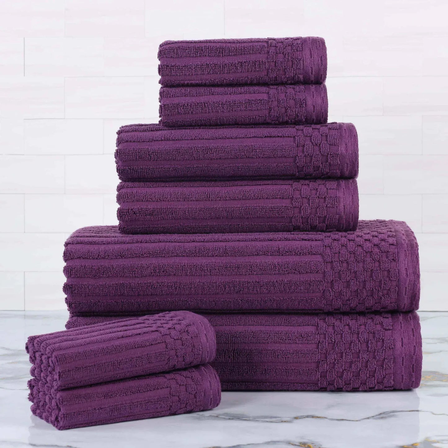 Ribbed Textured Cotton Medium Weight 8 Piece Towel Set