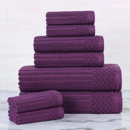 Ribbed Textured Cotton Medium Weight 8 Piece Towel Set