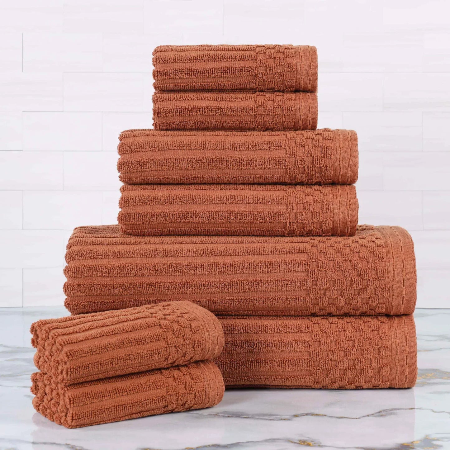 Ribbed Textured Cotton Medium Weight 8 Piece Towel Set