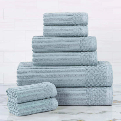 Ribbed Textured Cotton Medium Weight 8 Piece Towel Set