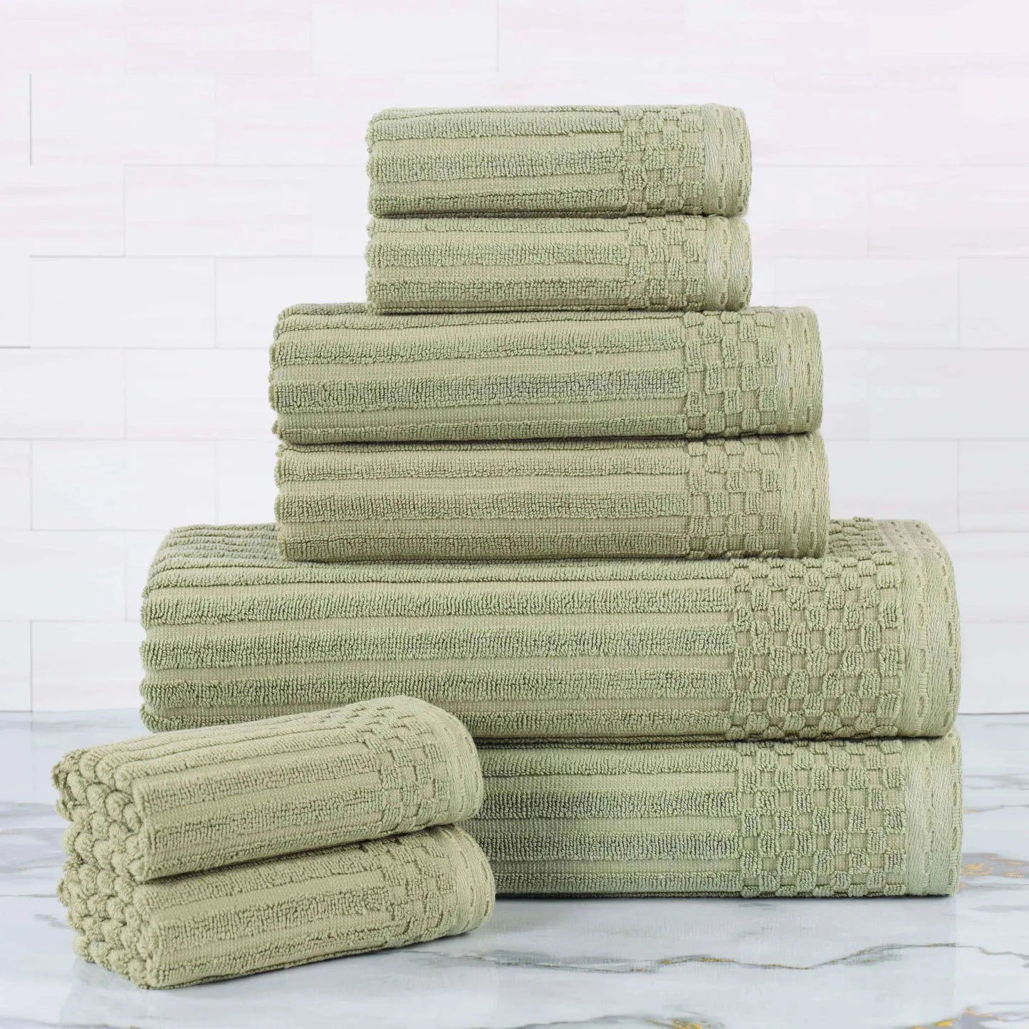 Ribbed Textured Cotton Medium Weight 8 Piece Towel Set